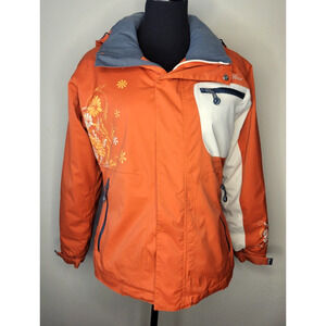 PREDATOR WEAR Womens Small Orange Floral Ski Jacket Detachable Hood coat